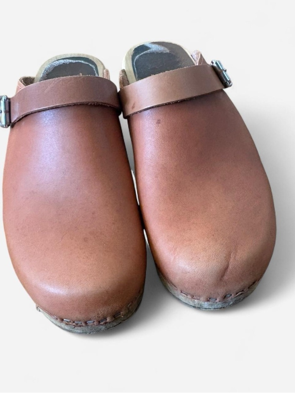 MIA Tan Brown Leather Slip-On Clog with Buckle Strap